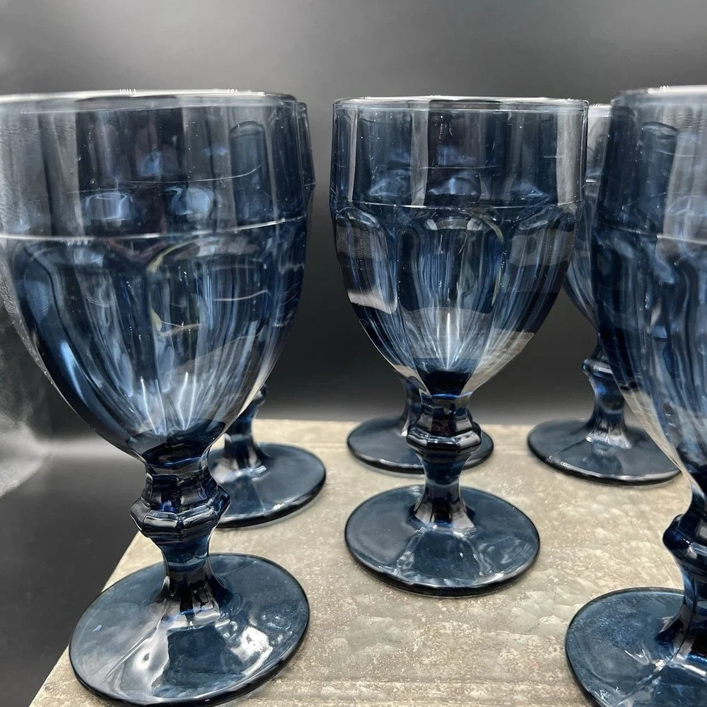 Vintage Libbey Gibraltar Dusky Blue Water Goblets 6.75